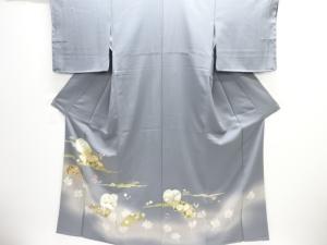 未使用品　仕立て上がり　金彩地紙に草花模様刺繍色留袖